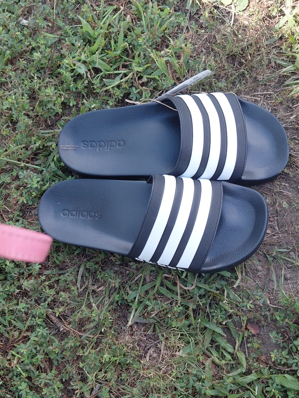 adidas Black Slide Sandals with White Stripes for Men